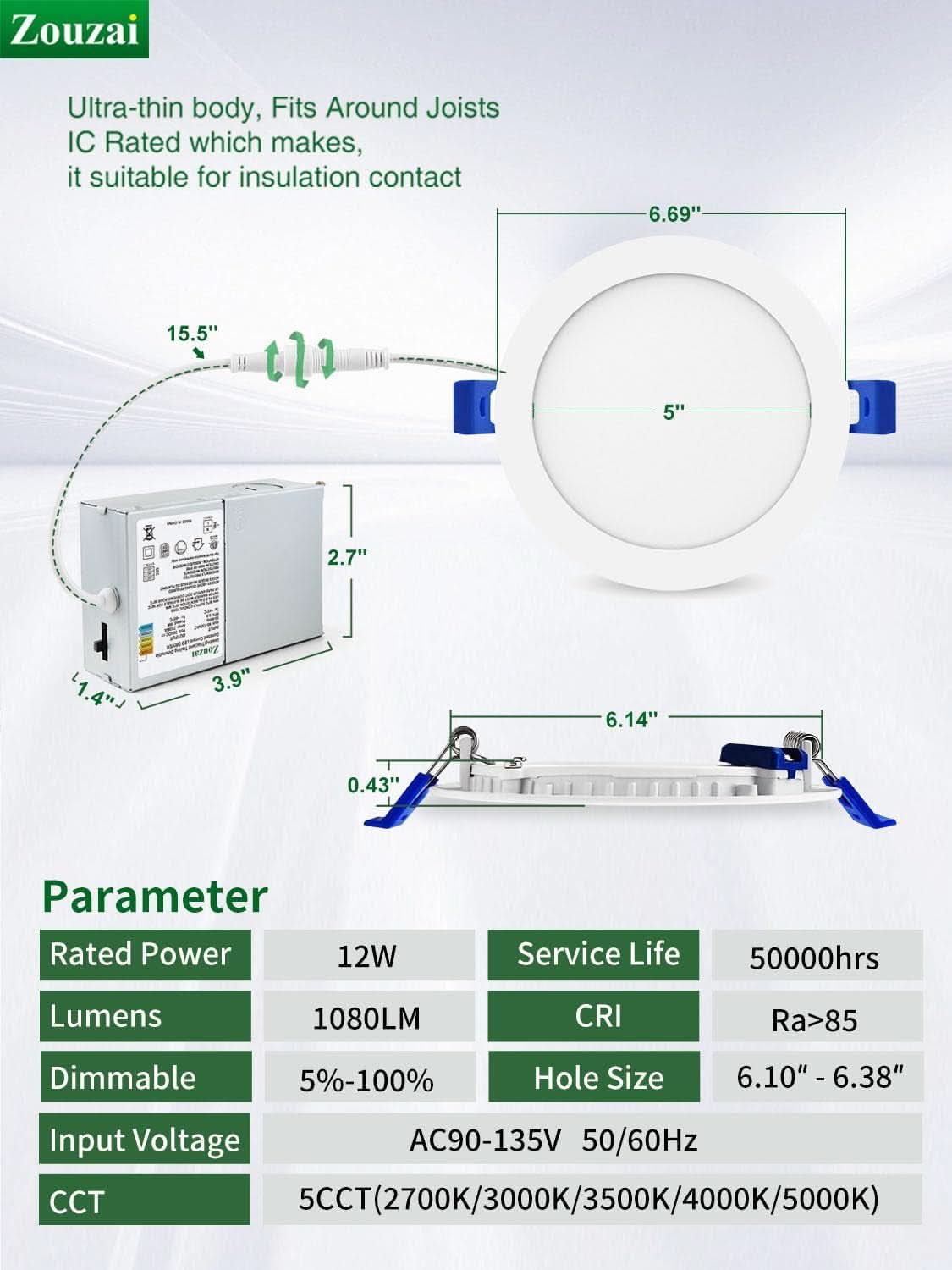 24 Pack 6 Inch LED Recessed Ceiling Light With Junction Box 5CCT Adjustable Dimmable Downlight