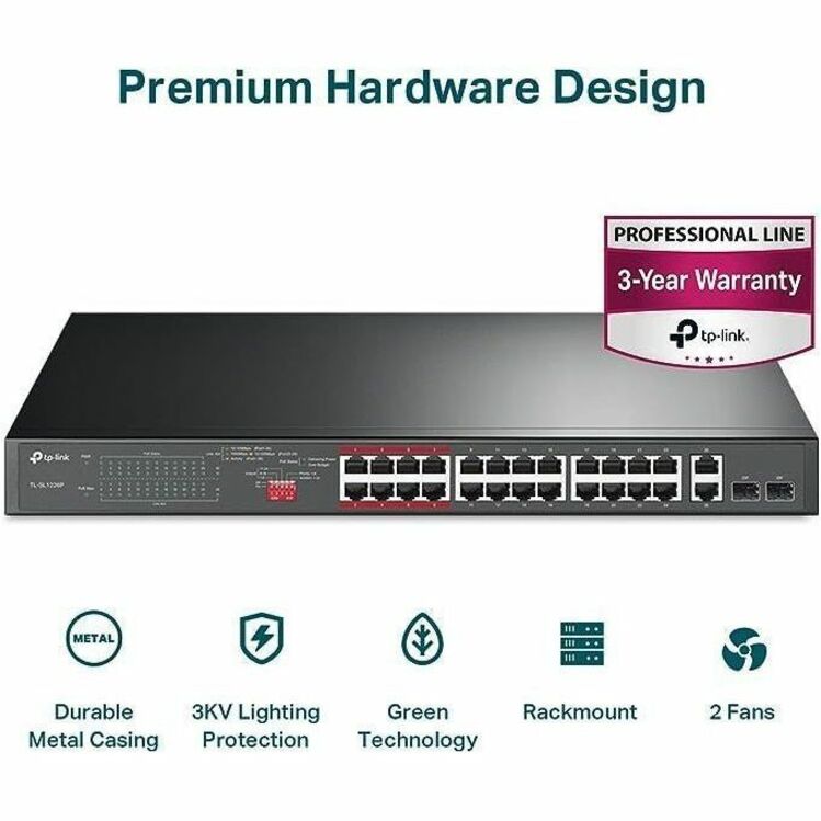 24-Port PoE+ Switch - Unmanaged Ethernet Network Solution | Tecisoft TL-SL1226P