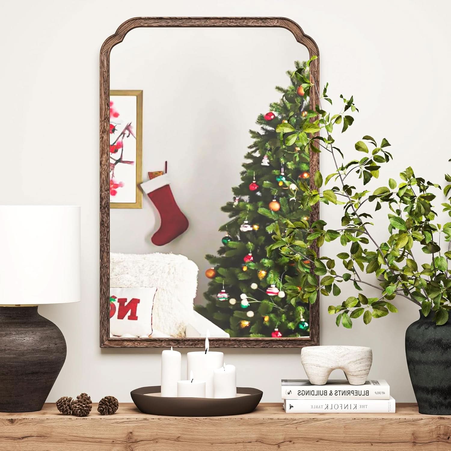 24 X 36 Solid Wood Bathroom Mirror Rustic Brown Frame For Living Room Bedroom Vanity