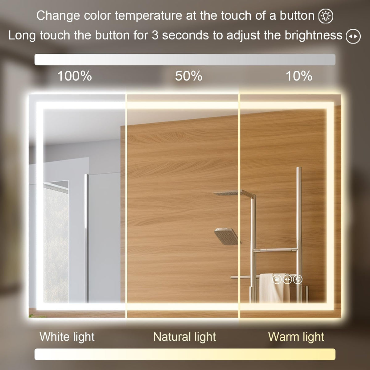 24 x 32 Inch LED Bathroom Mirror Anti Fog Dimmable