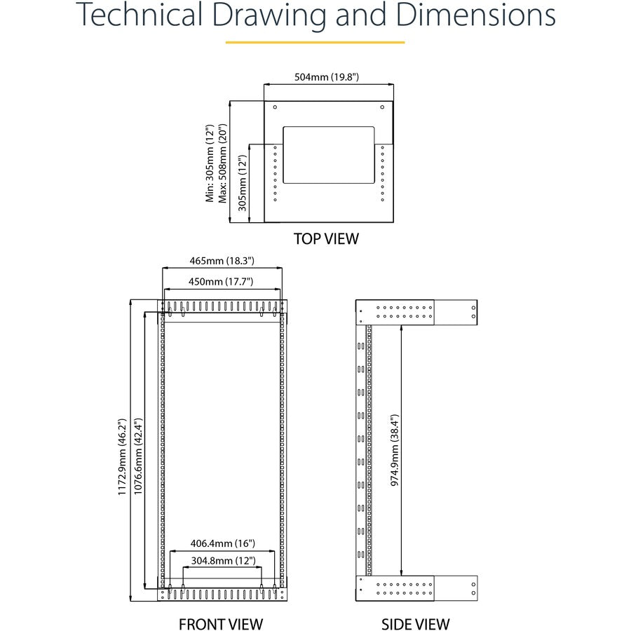 24U Wall Mount Network Rack - StarTech.com Open Frame 2-Post Server Rack | TecISOFT RACK-24U-20-WALL-OA