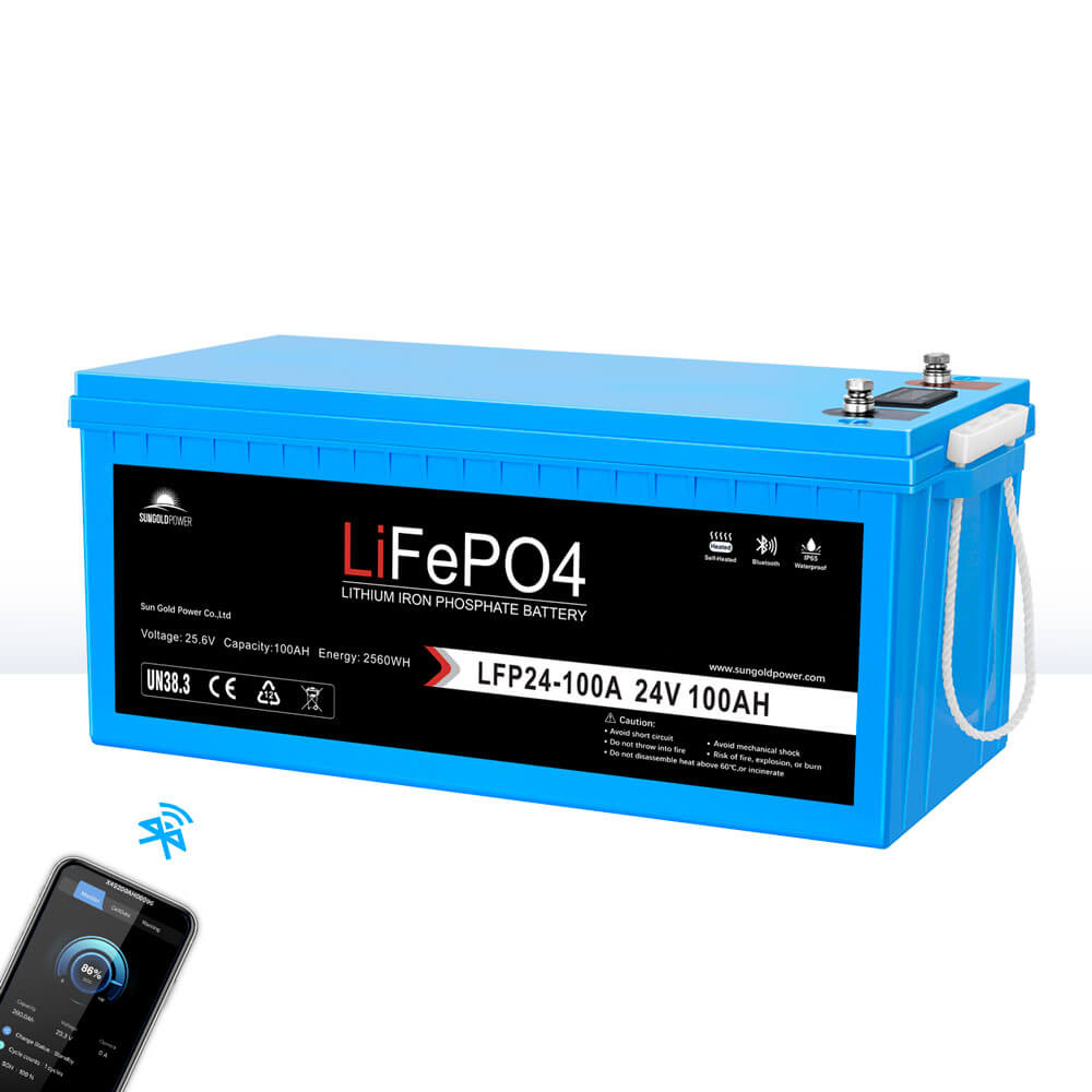 24V 100Ah LiFePo4 Deep Cycle Lithium Battery Bluetooth / Self-Heating / IP65