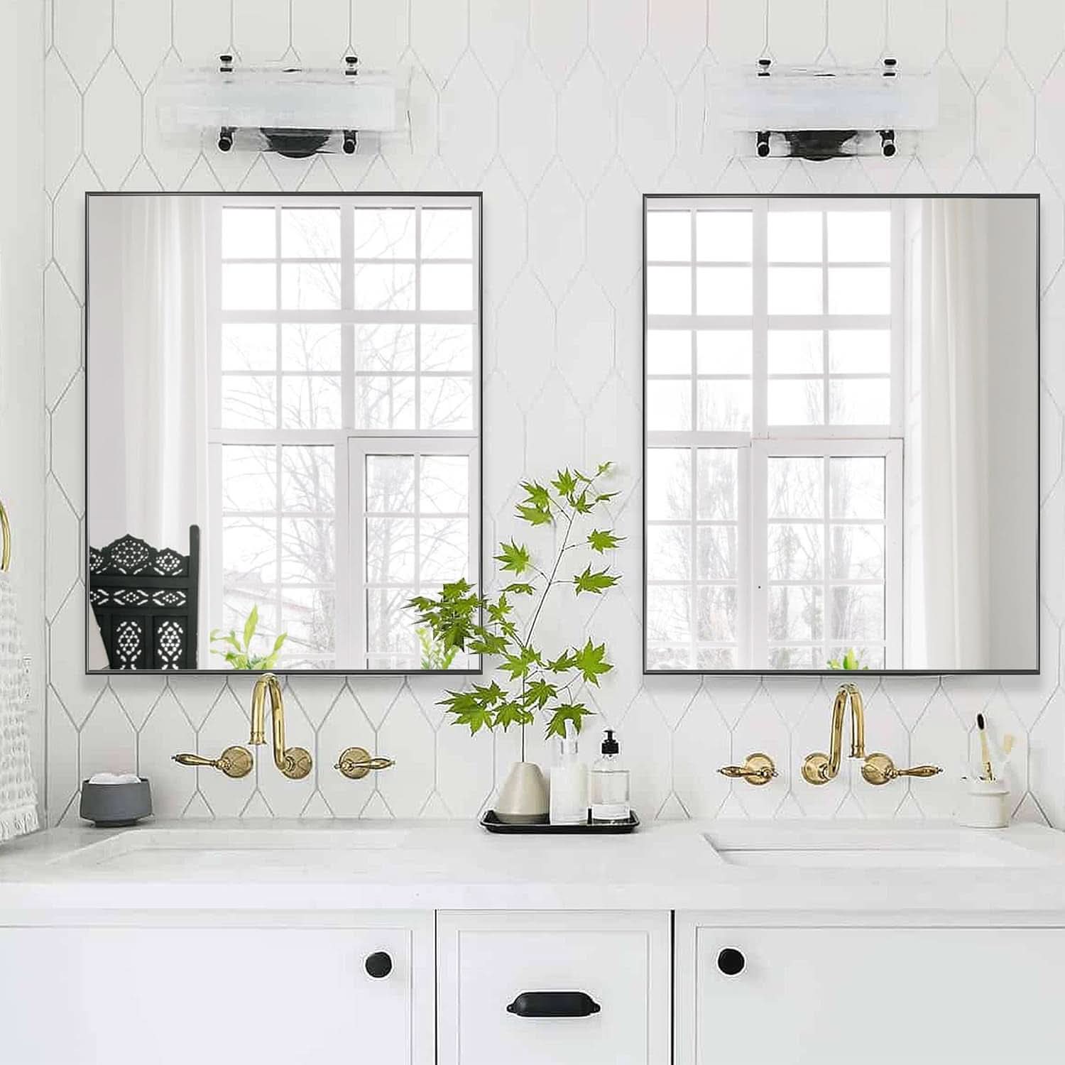 24X32 Inch Black Aluminum Frame Wall Mirror For Bathroom Vanity Horizontal Or Vertical Mount