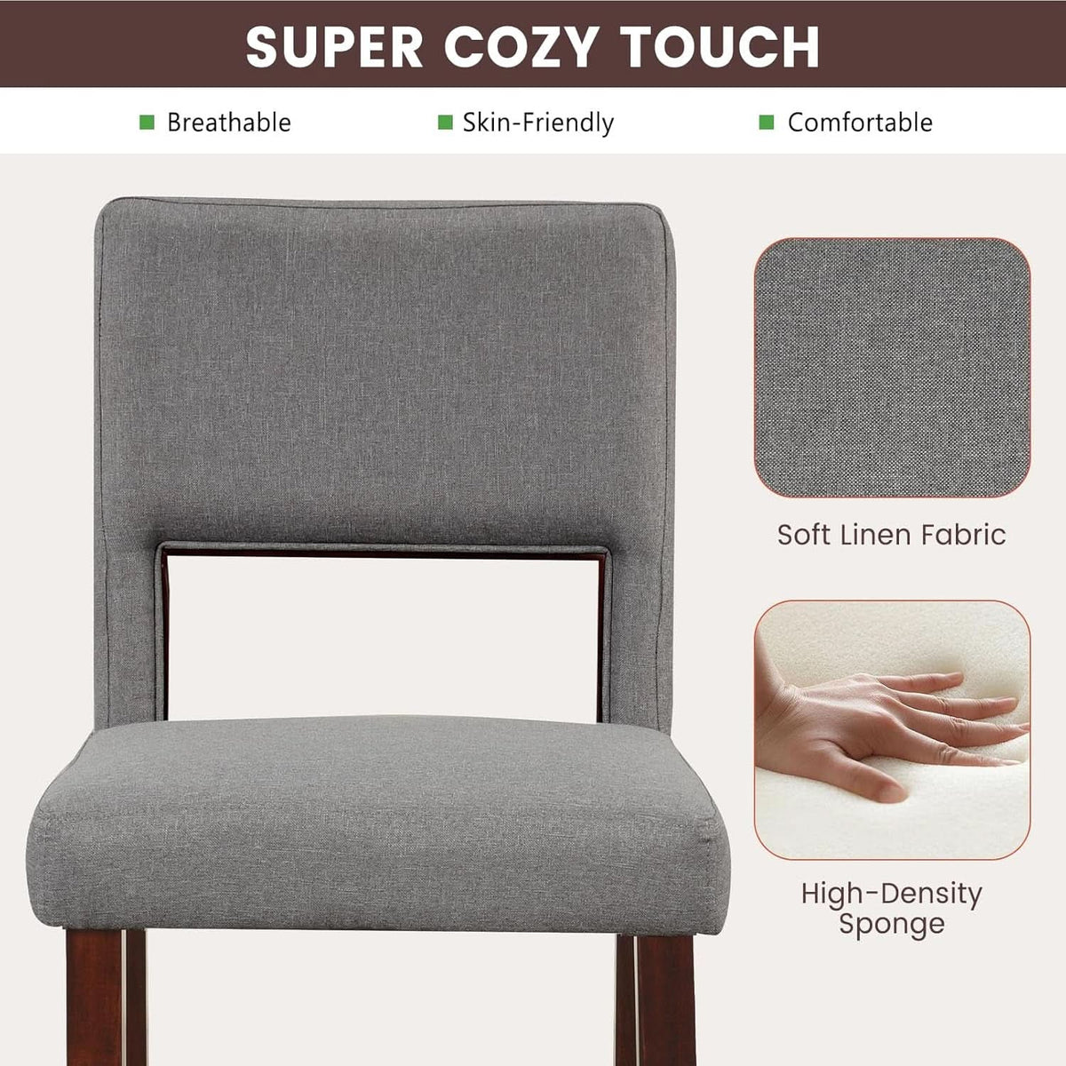 24.5 Inch Counter Height Bar Stools Set Of 2 Grey Upholstered Backrest With Rubber Wood Legs