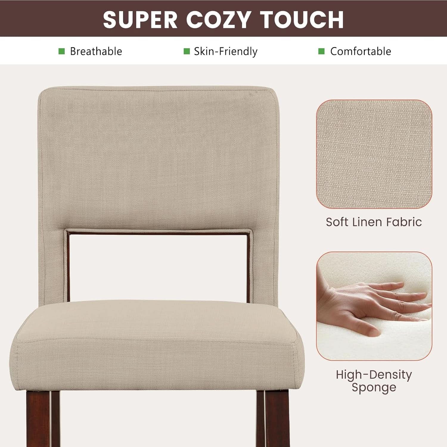 24.5 Inch Counter Height Bar Stools Set Of 4 With Back Upholstered Beige Linen For Kitchen Island