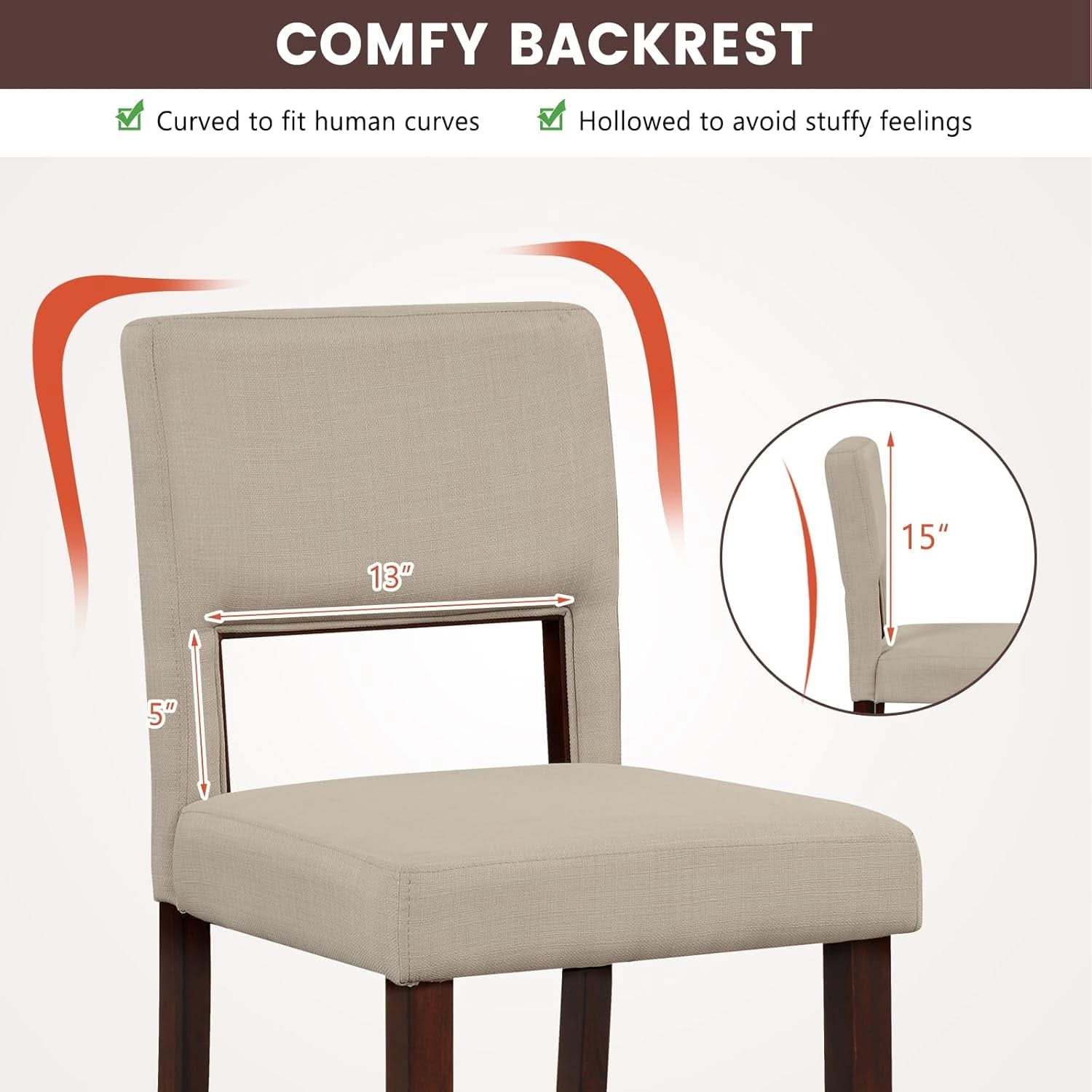 24.5 Inch Counter Height Bar Stools Set Of 4 With Back Upholstered Beige Linen For Kitchen Island