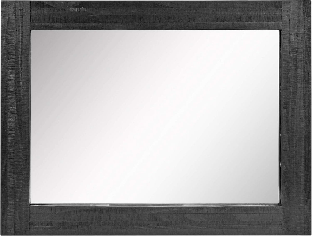 24x18 Inch Rectangle Black Wood Frame Wall Mirror With Attached Hanging Brackets Rustic Decor