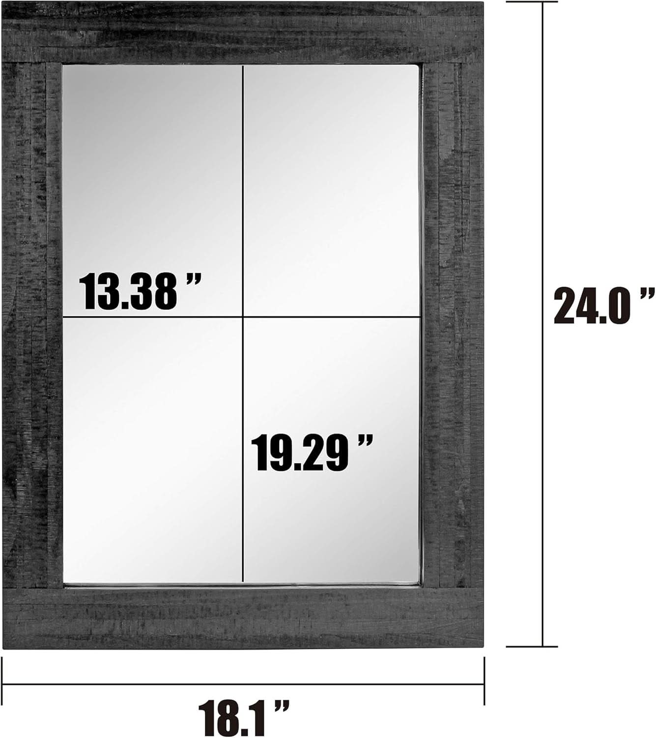 24x18 Inch Rectangle Black Wood Frame Wall Mirror With Attached Hanging Brackets Rustic Decor