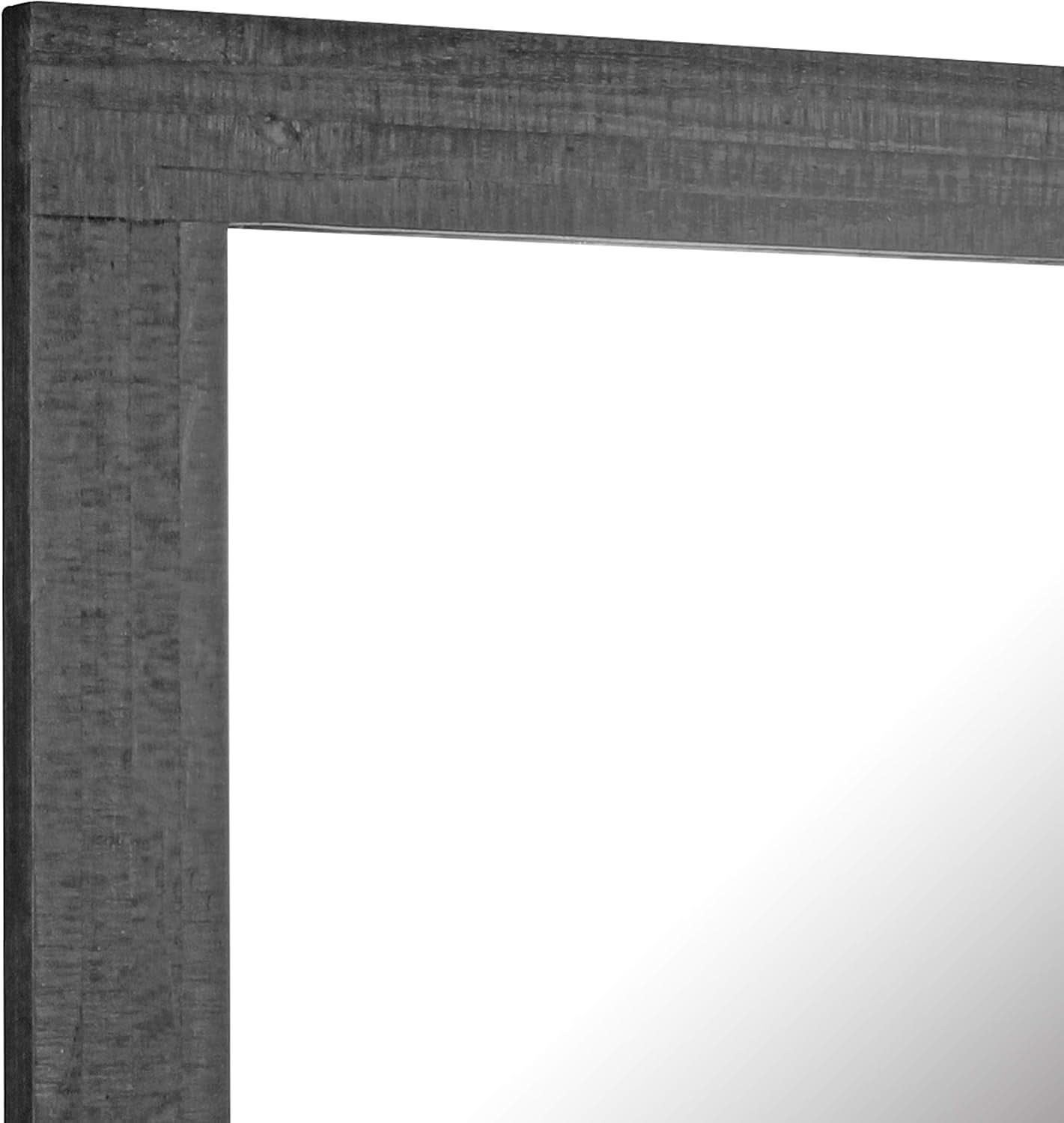 24x18 Inch Rectangle Black Wood Frame Wall Mirror With Attached Hanging Brackets Rustic Decor