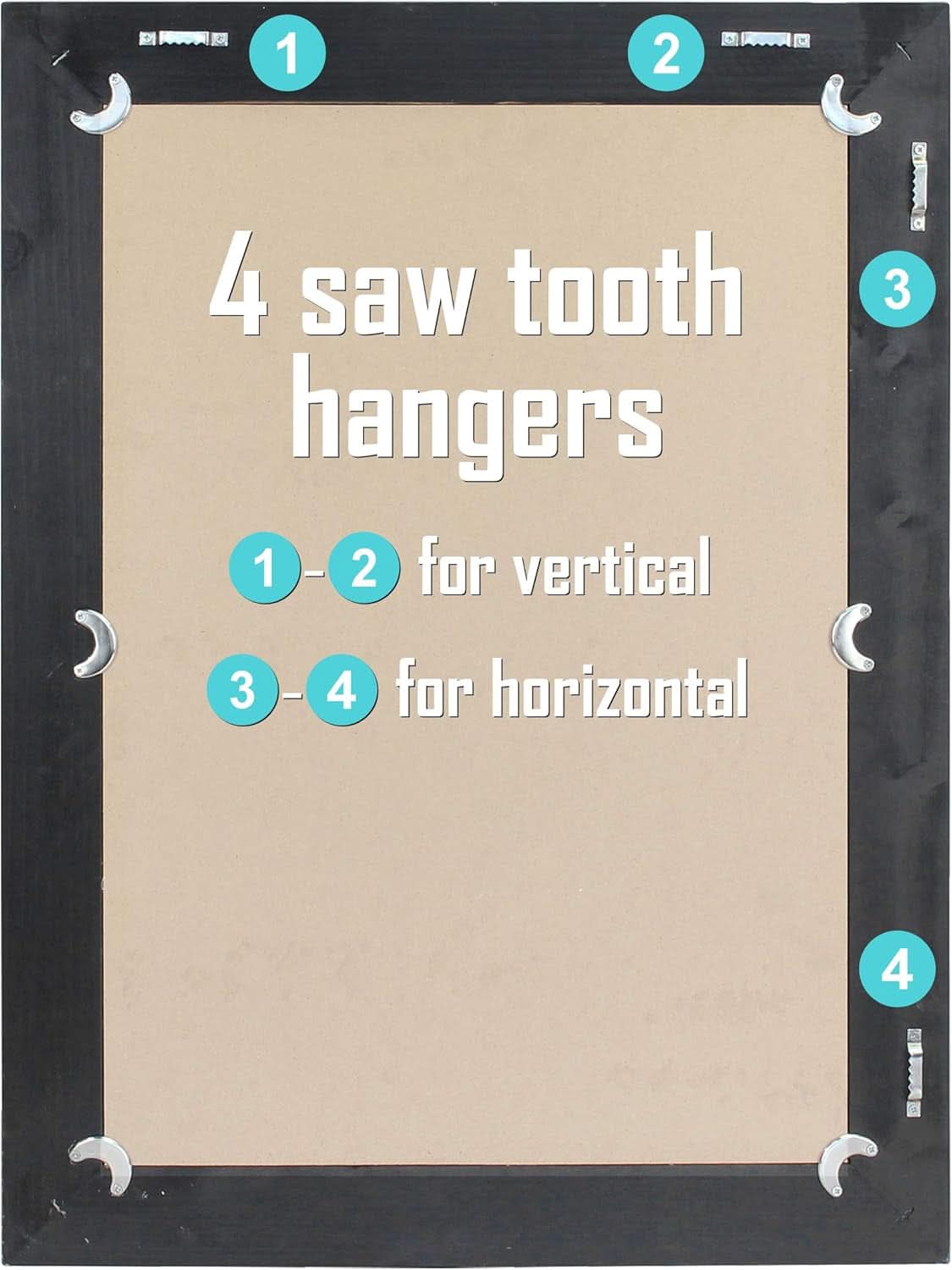 24x18 Inch Rectangle Black Wood Frame Wall Mirror With Attached Hanging Brackets Rustic Decor