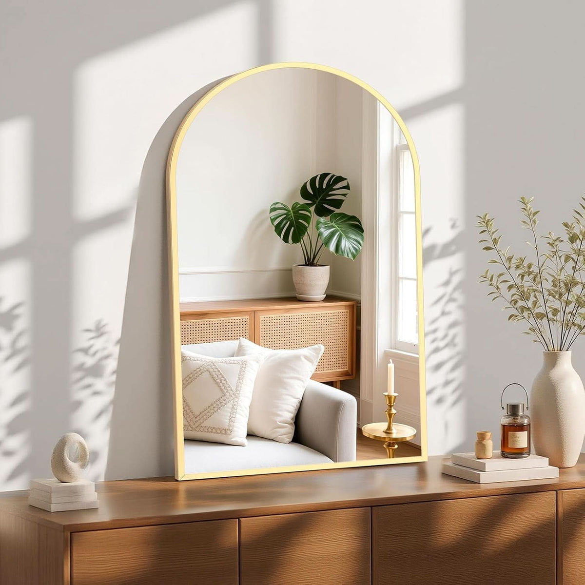 24x36 Arched Gold Bathroom Wall Mount Mirror Metal Frame