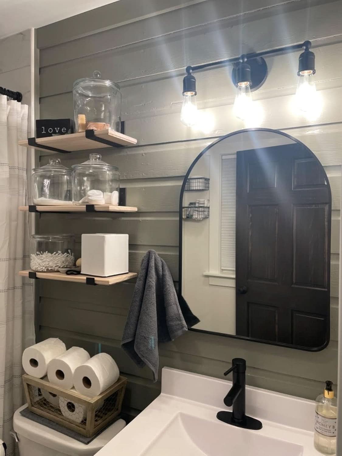 24x36 Inch Black Arched Wall Mounted Mirror With Brushed Metal Frame For Bathroom Vanity
