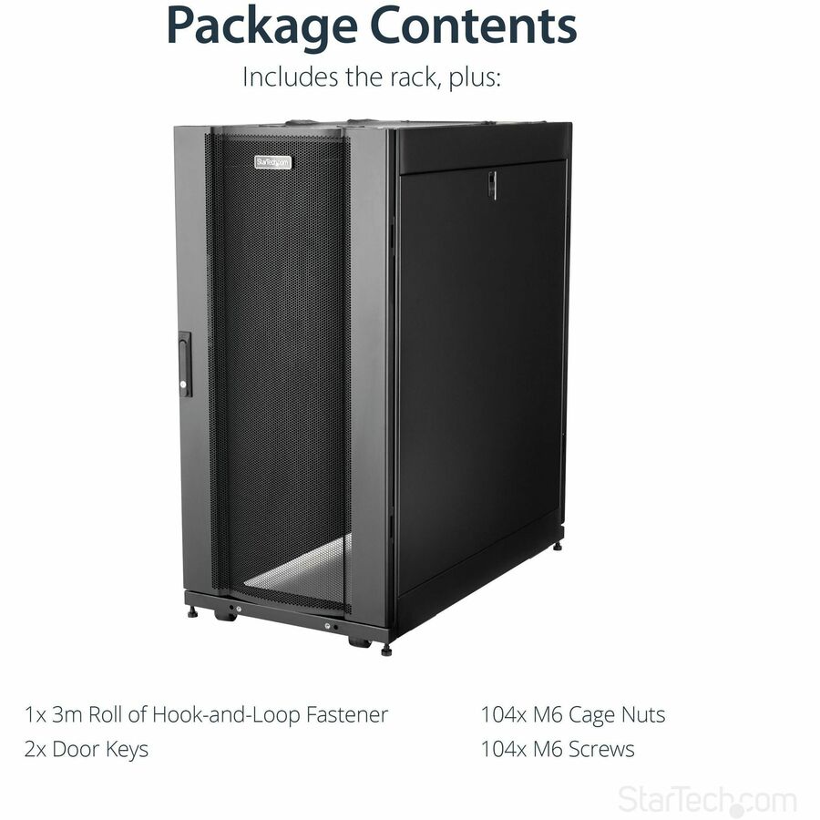 25U Server Rack Cabinet - 4-Post Freestanding Data Center Rack with Lockable Doors | StarTech.com RK2537BKM