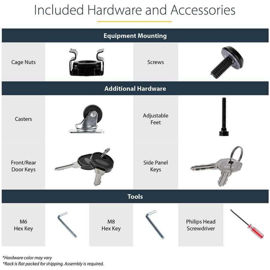 25U Server Rack Cabinet - StarTech 4-Post Lockable 19" Data Center Enclosure | TechSoft RK2536BKF
