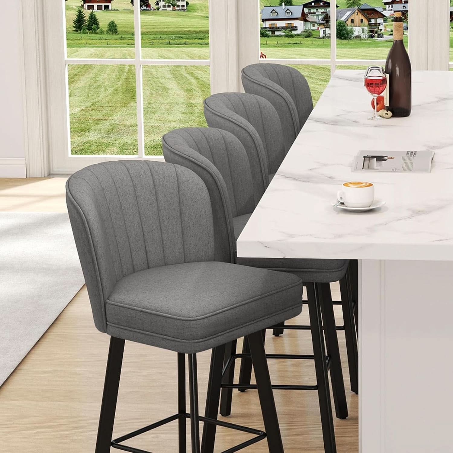 26 Counter Height Bar Stools Set Of 3 Gray Faux Leather
