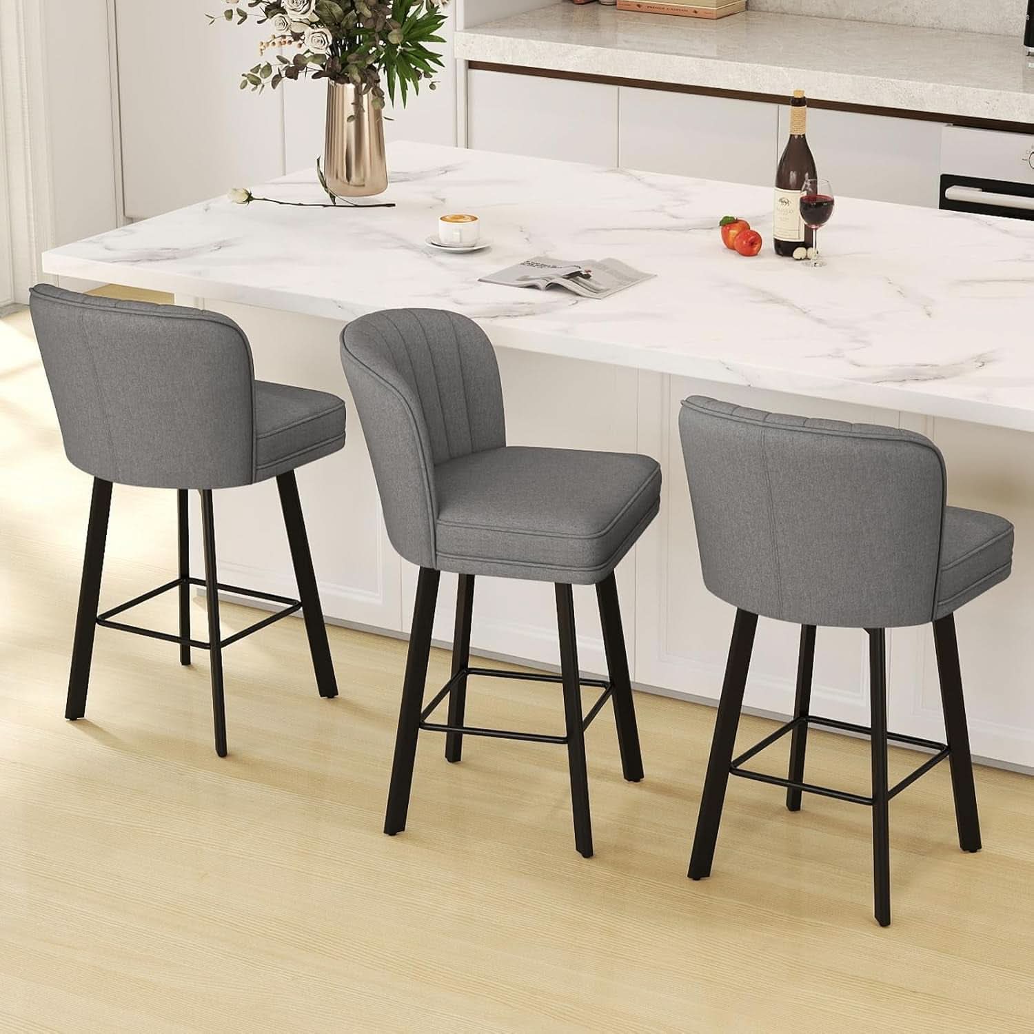 26 Counter Height Bar Stools Set Of 3 Gray Faux Leather