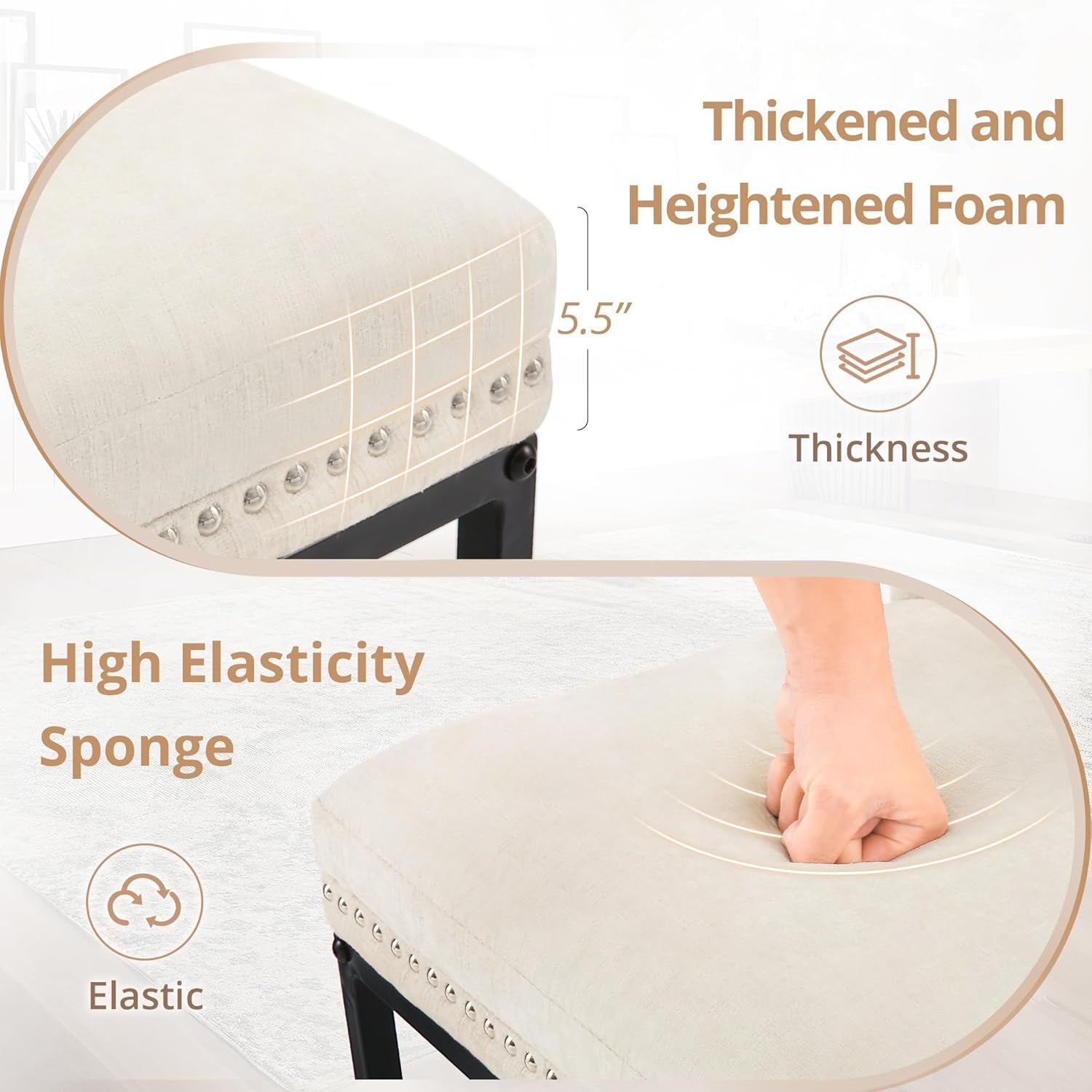26 Inch Bar Stools Set Of 4 Champagne Chenille Cushioned Counter Height Bar Stools For Kitchen Island