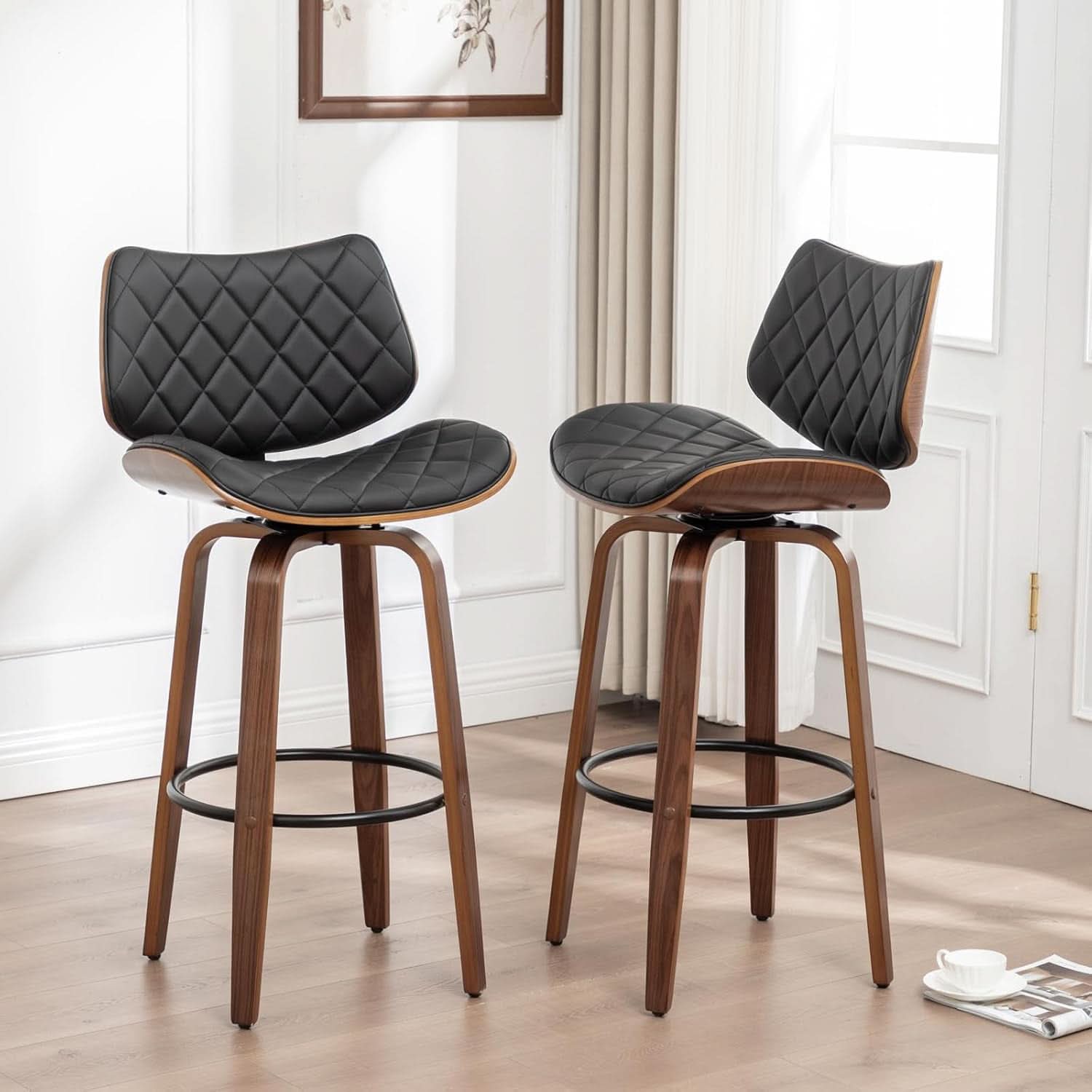 26 Inch Black Bar Stools Set Of 2 Mid Century Modern Counter Height For Kitchen Island Dining Room Cafe