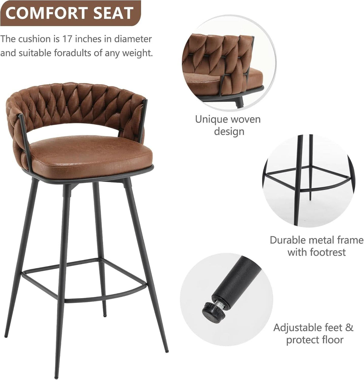 26 Inch Counter Height Bar Stools Set Of 4 With 180 Degree Swivel
