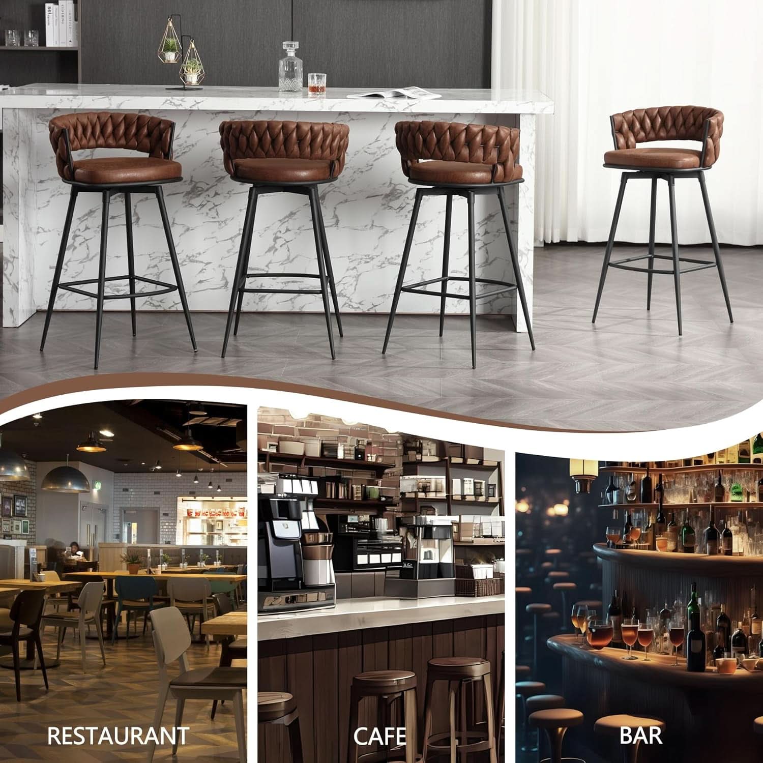 26 Inch Counter Height Bar Stools Set Of 4 With 180 Degree Swivel