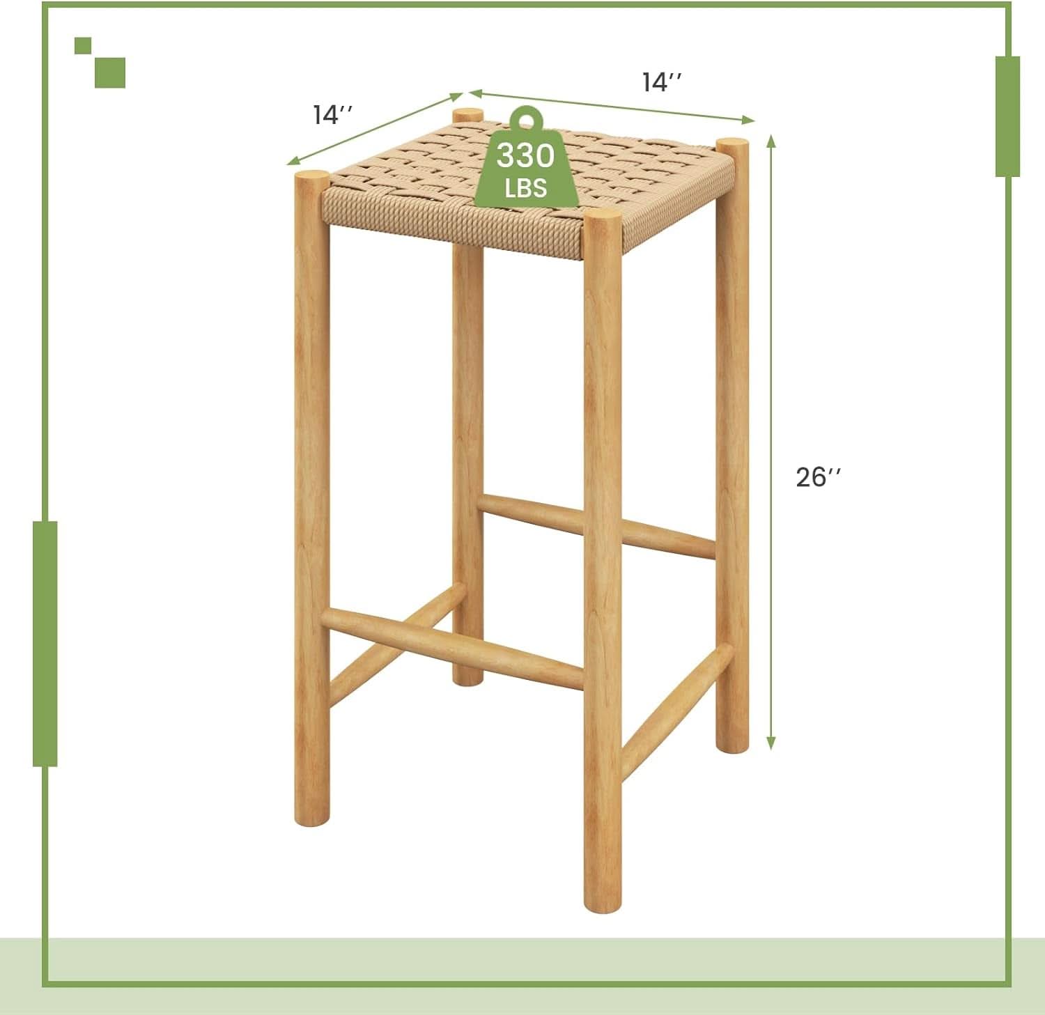 26 Inch Counter Height Wood Bar Stools Set of Two
