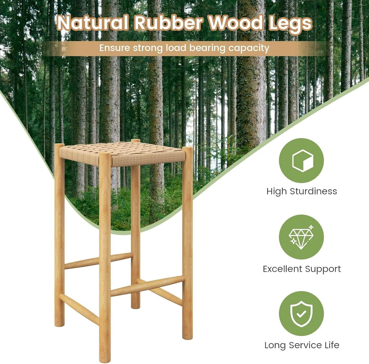 26 Inch Counter Height Wood Bar Stools Set of Two