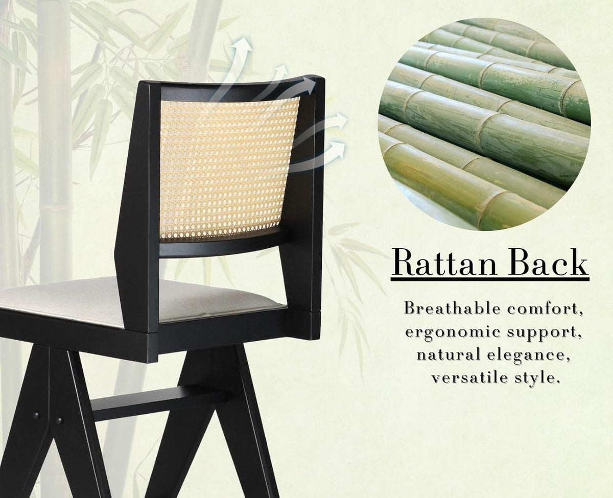 26 Inch Rattan Bar Stools Set of Four Beige Linen