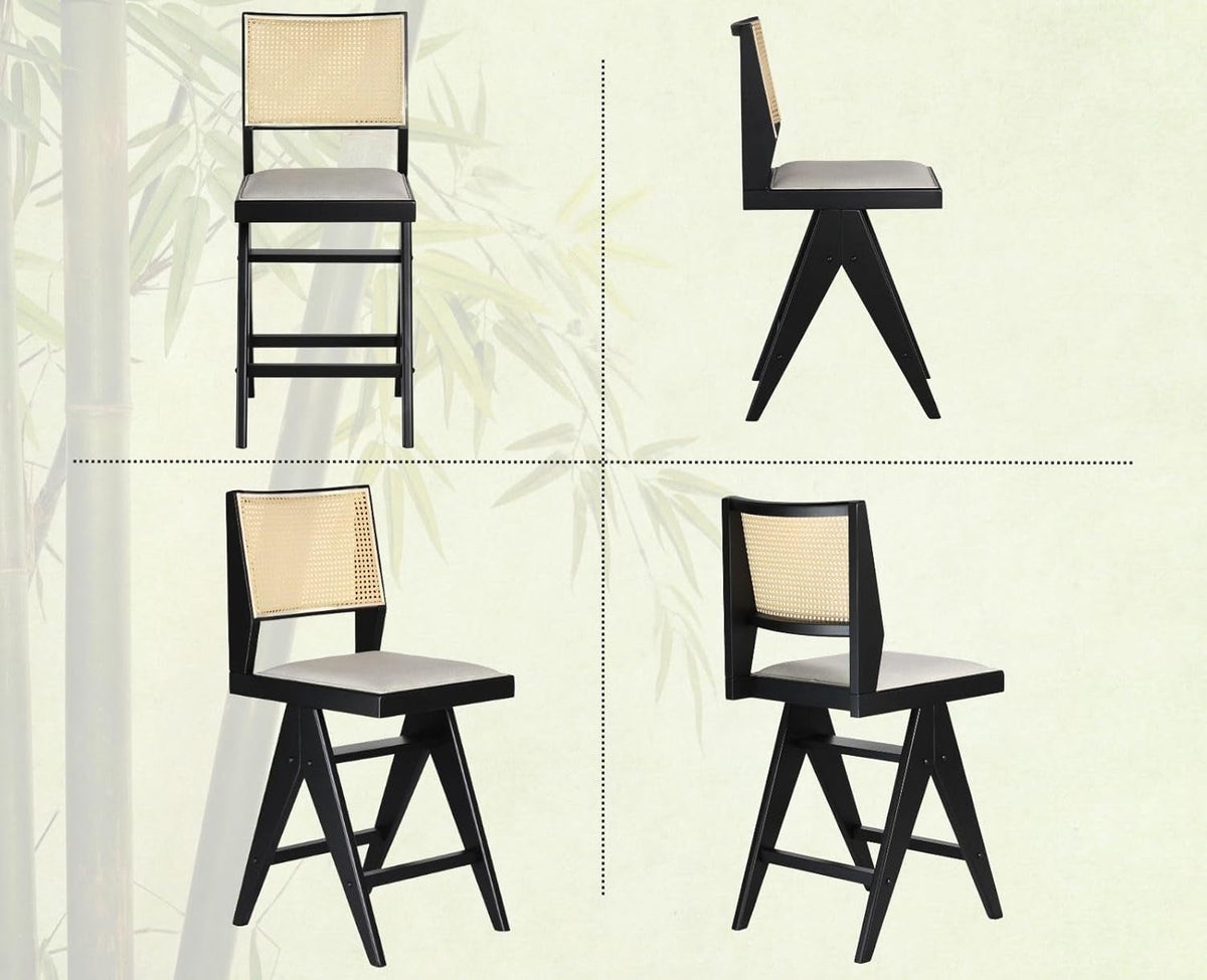26 Inch Rattan Bar Stools Set of Four Beige Linen