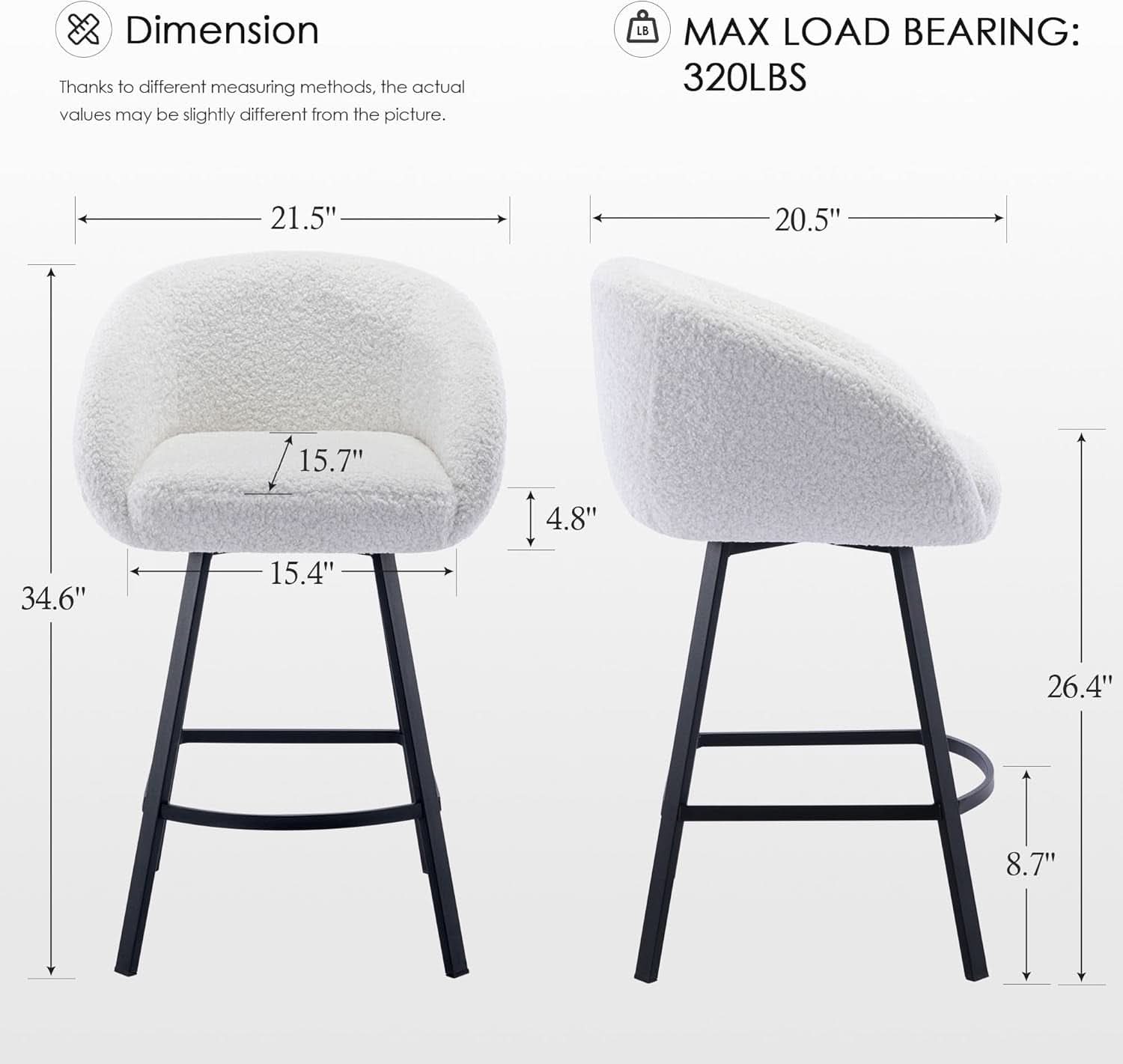 26 Inch Swivel Counter Stool White Sherpa Upholstered Bar Stool For Kitchen Counter