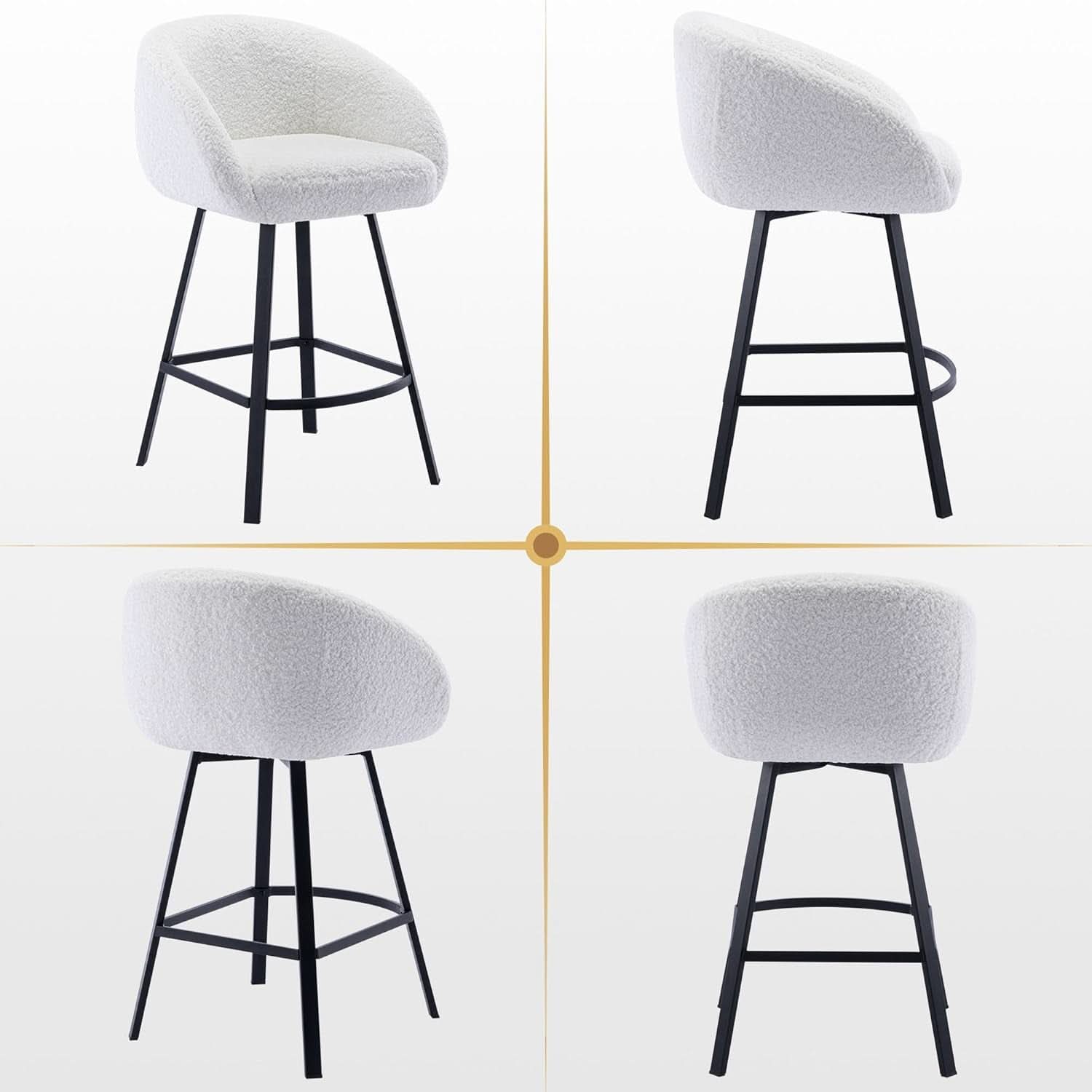 26 Inch Swivel Counter Stool White Sherpa Upholstered Bar Stool For Kitchen Counter