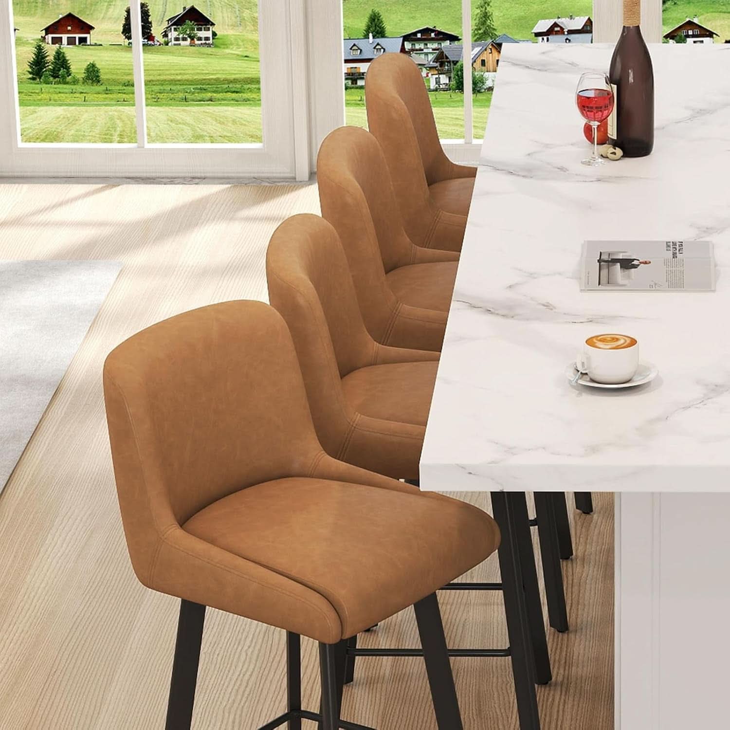 26 Inch Whiskey Brown Bar Stools Set Of 2 For Kitchen Island
