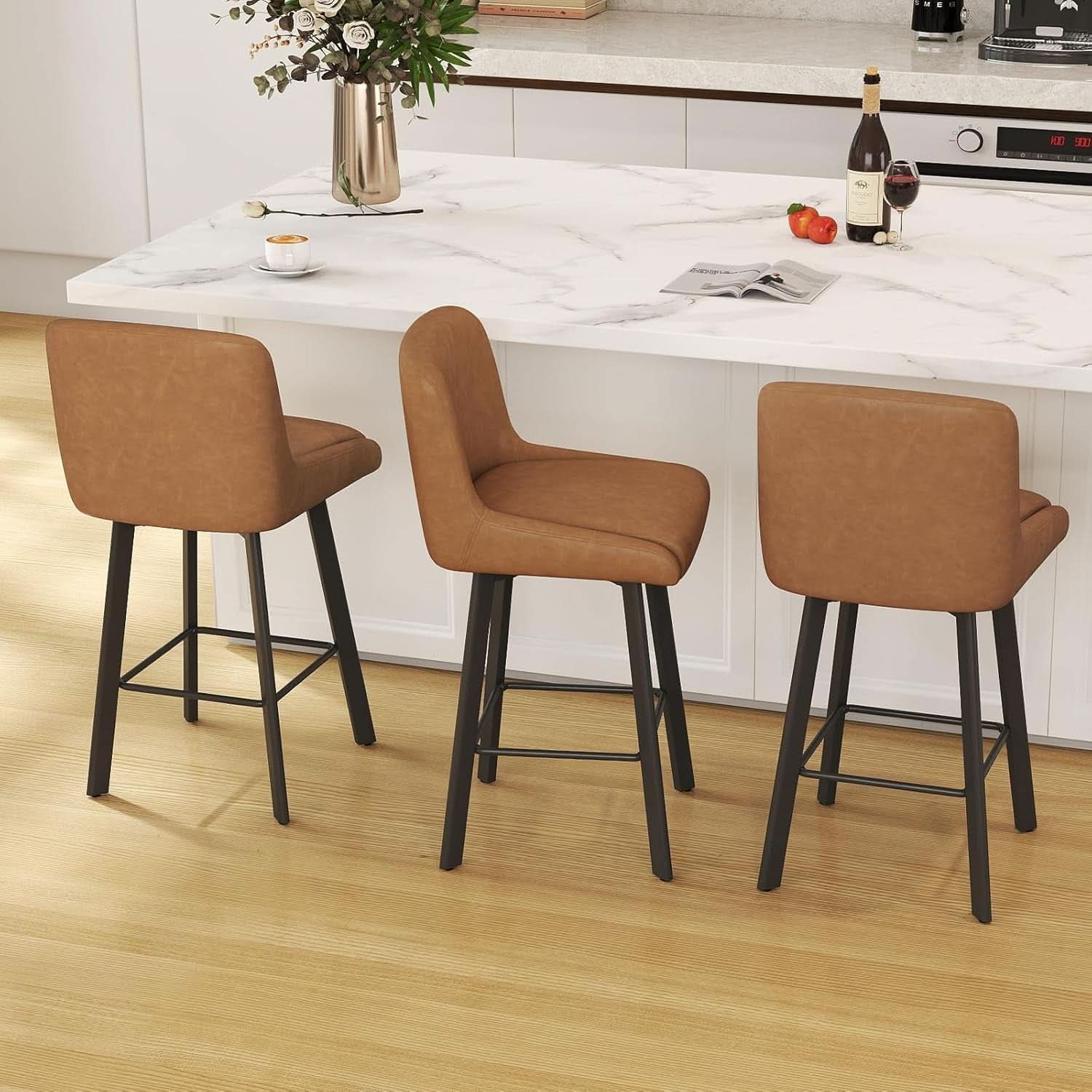 26 Inch Whiskey Brown Bar Stools Set Of 2 For Kitchen Island