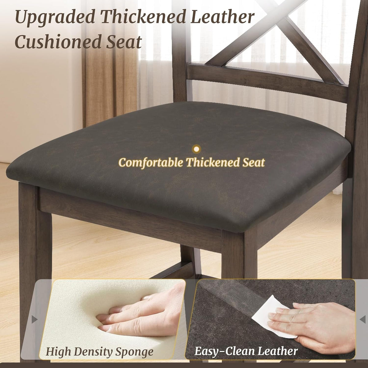 26 Inch Wood Bar Stools Set Of 4 Counter Height With X Shaped Back And Faux Leather Seat Rustic Brown