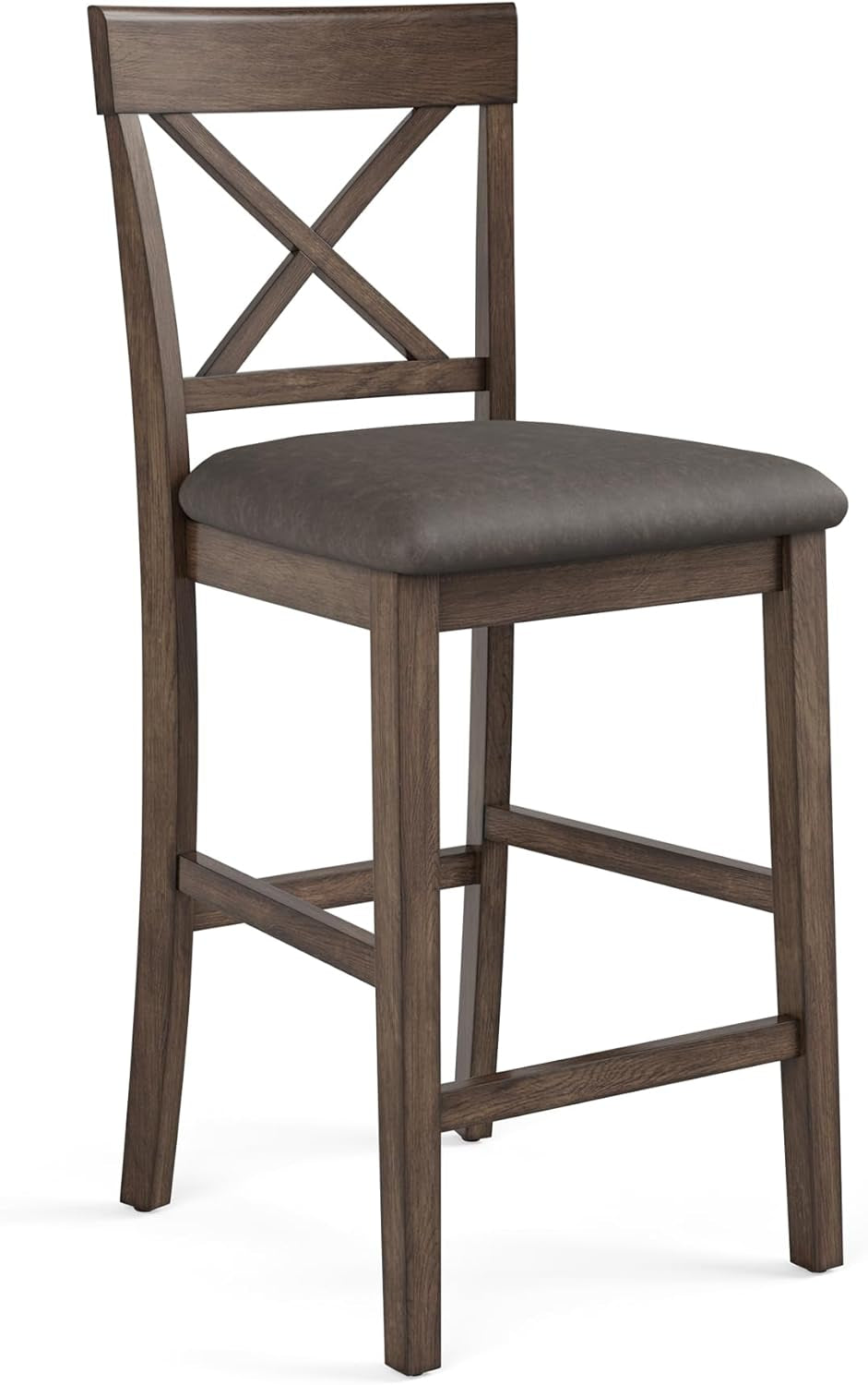 26 Inch Wood Bar Stools Set Of 4 Counter Height With X Shaped Back And Faux Leather Seat Rustic Brown
