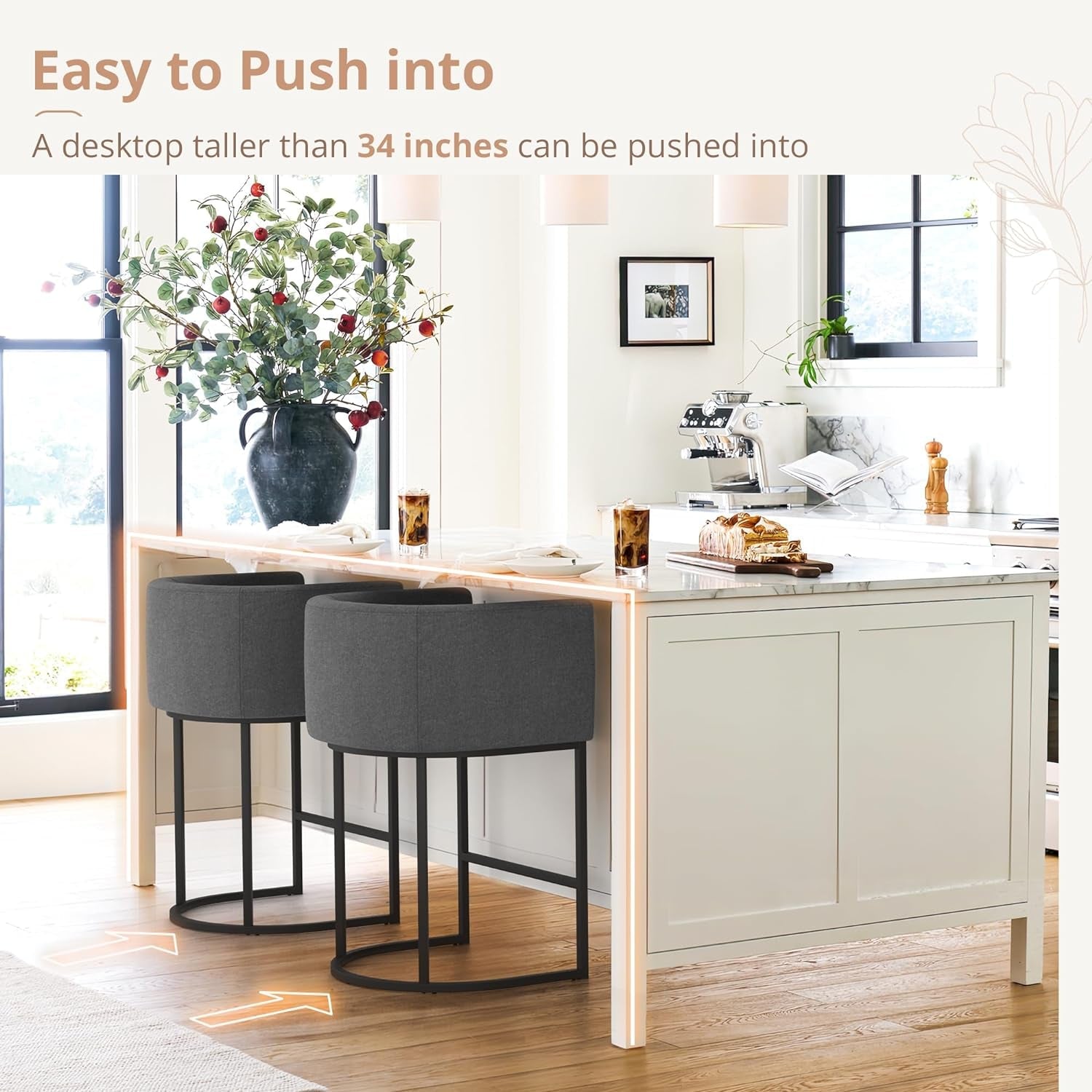 27 Inch Counter Bar Stool With Backrest And Arms Gray Linen