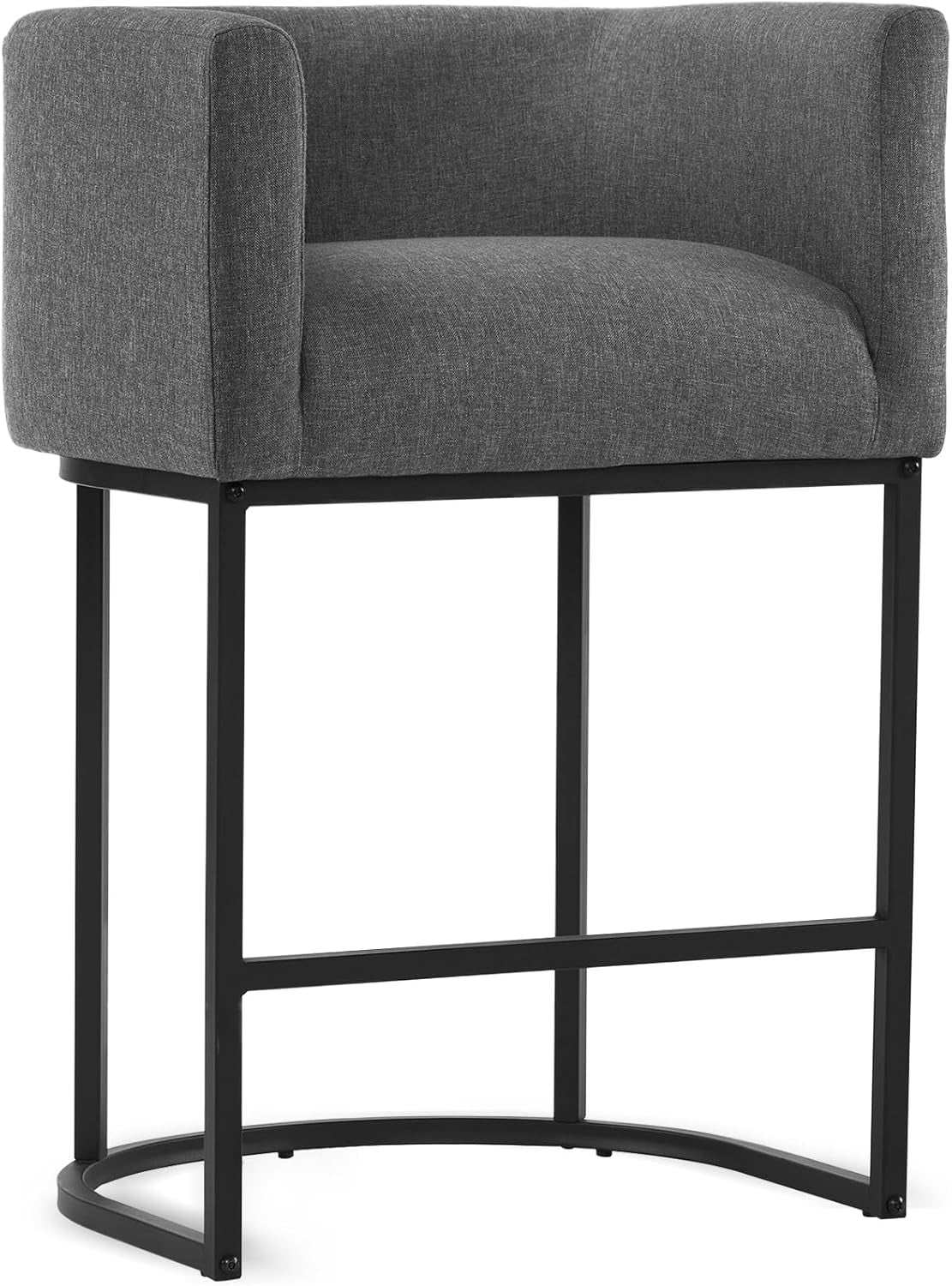 27 Inch Counter Bar Stool With Backrest And Arms Gray Linen