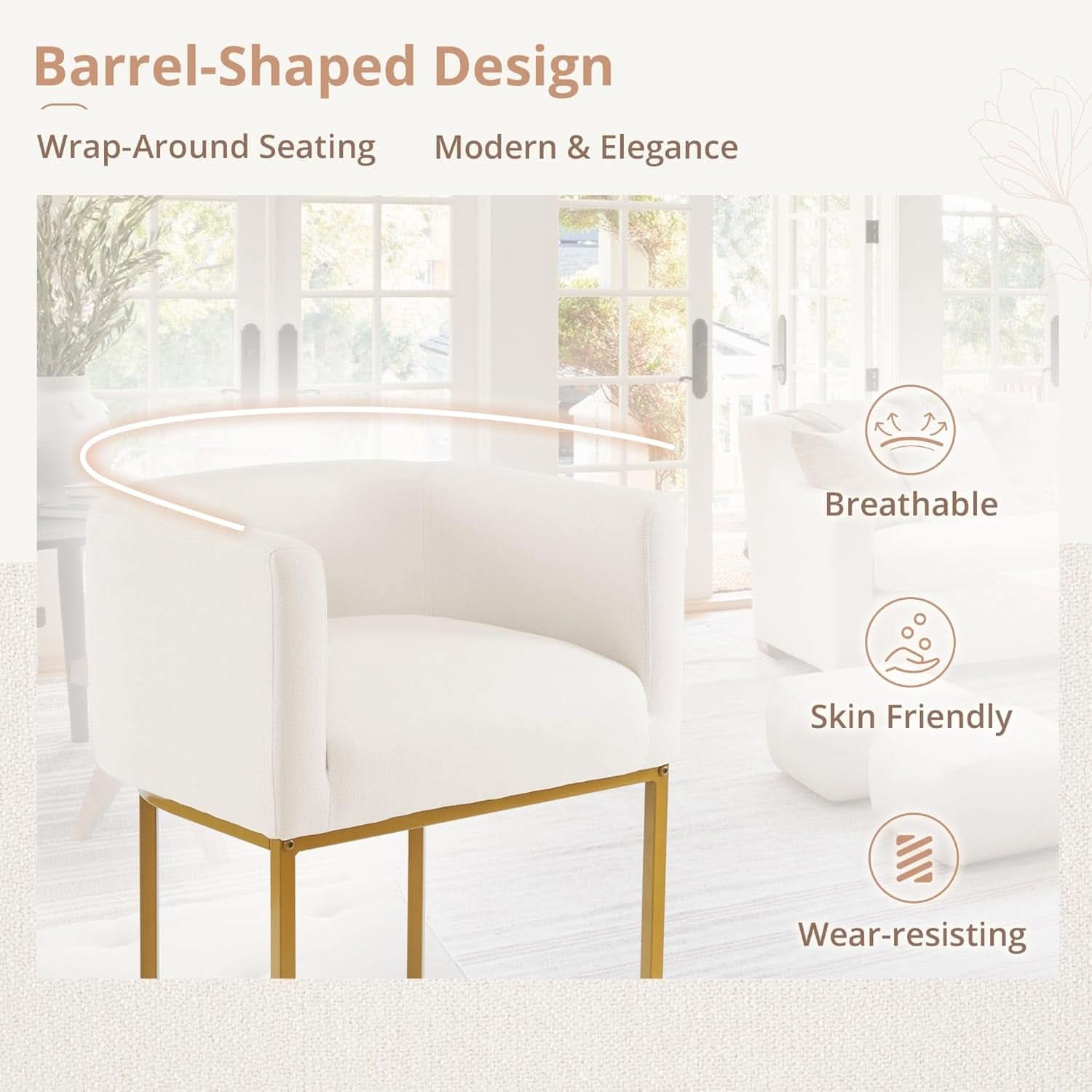 27 Inch Counter Height Bar Stools With Backrest And Arms Gold Metal Frames Beige Linen Upholstery