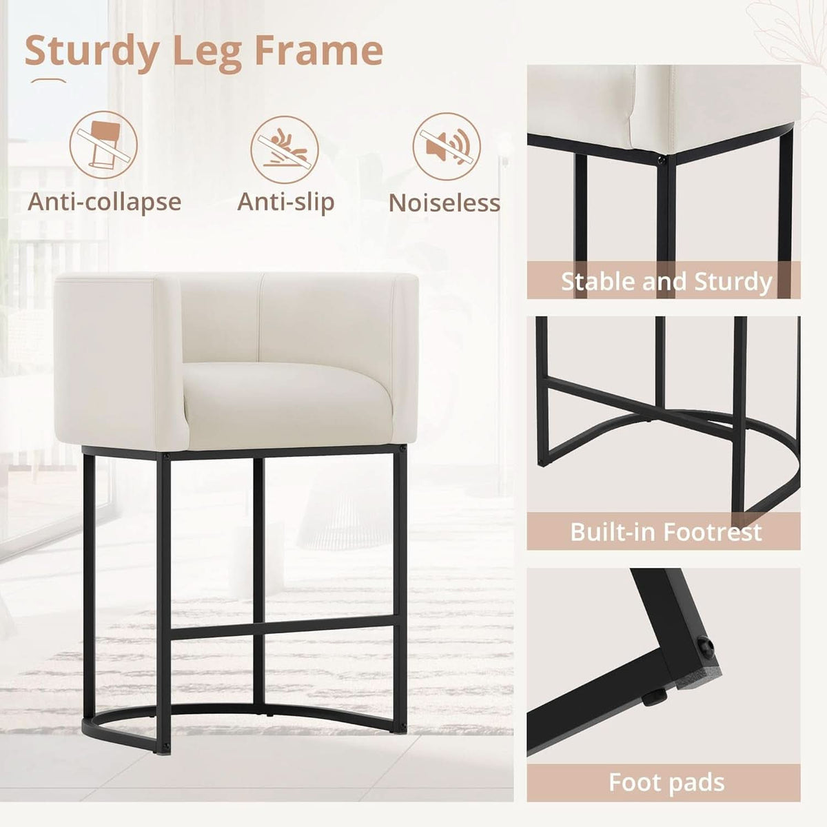 27 Inch Height Modern Barrel Counter Stool Antique White Bar Stool For Kitchen Island