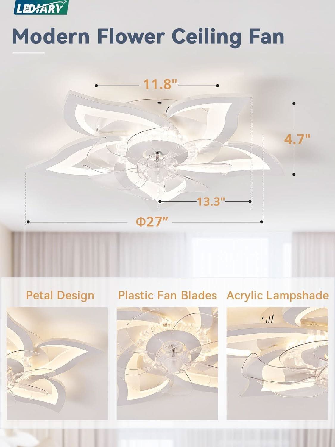 27 Inch Low Profile Ceiling Fan With Integrated LED