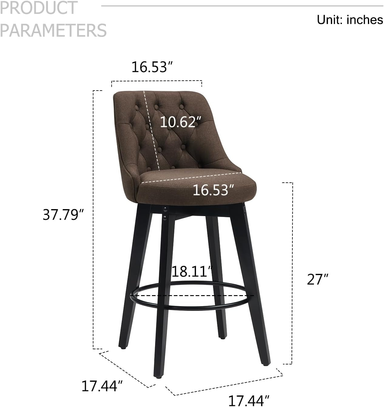 27 Inch Swivel Bar Stools With Back Sepia Linen Upholstery Set Of 2