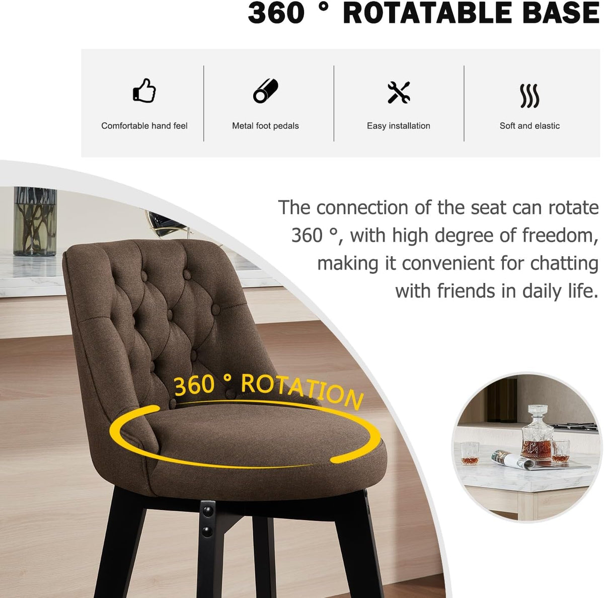 27 Inch Swivel Bar Stools With Back Sepia Linen Upholstery Set Of 2