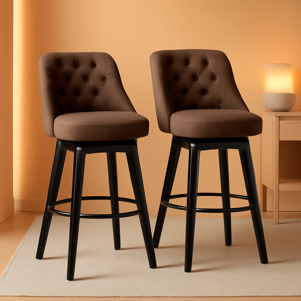 27 Inch Swivel Bar Stools With Back Sepia Linen Upholstery Set Of 2