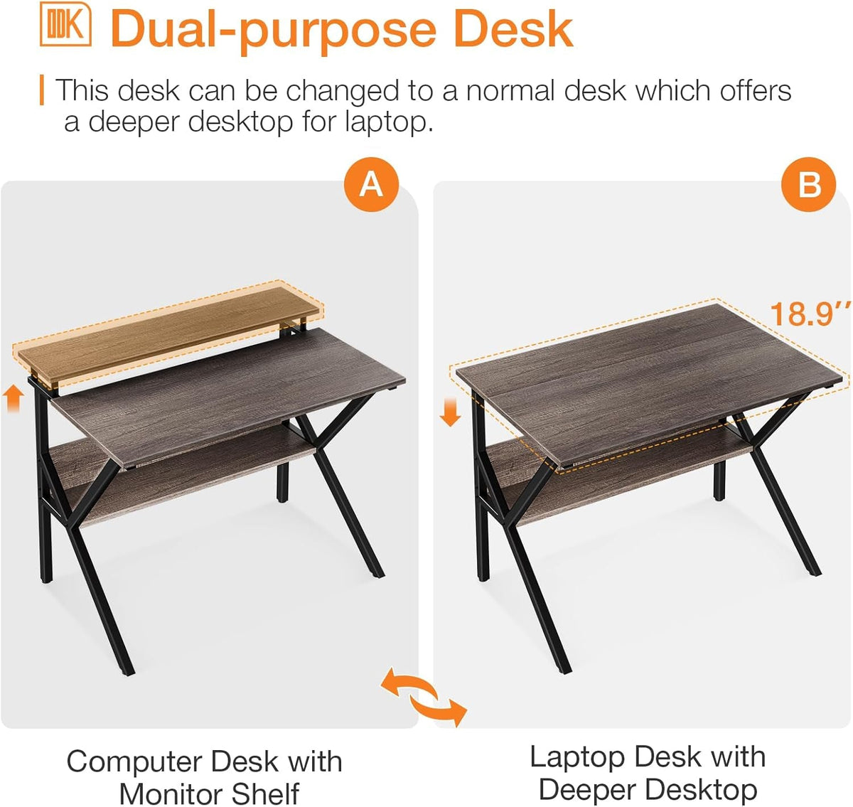 27.5 Inch Desk With Storage And Monitor Stand Grey
