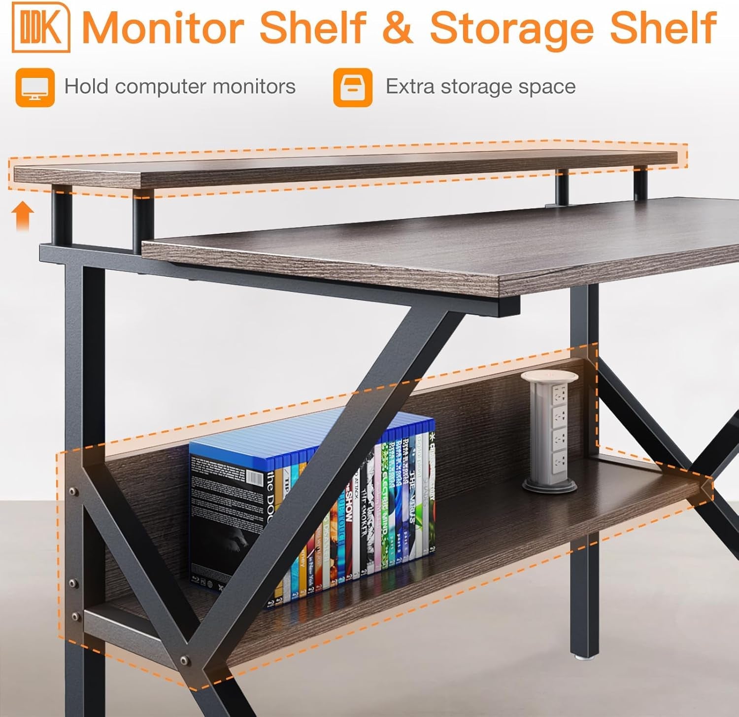27.5 Inch Desk With Storage And Monitor Stand Grey