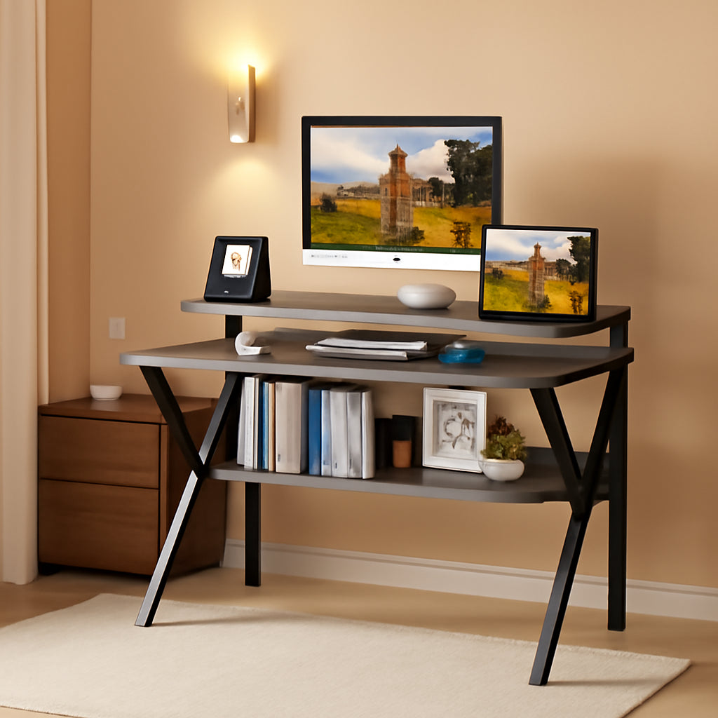 27.5 Inch Desk With Storage And Monitor Stand Grey