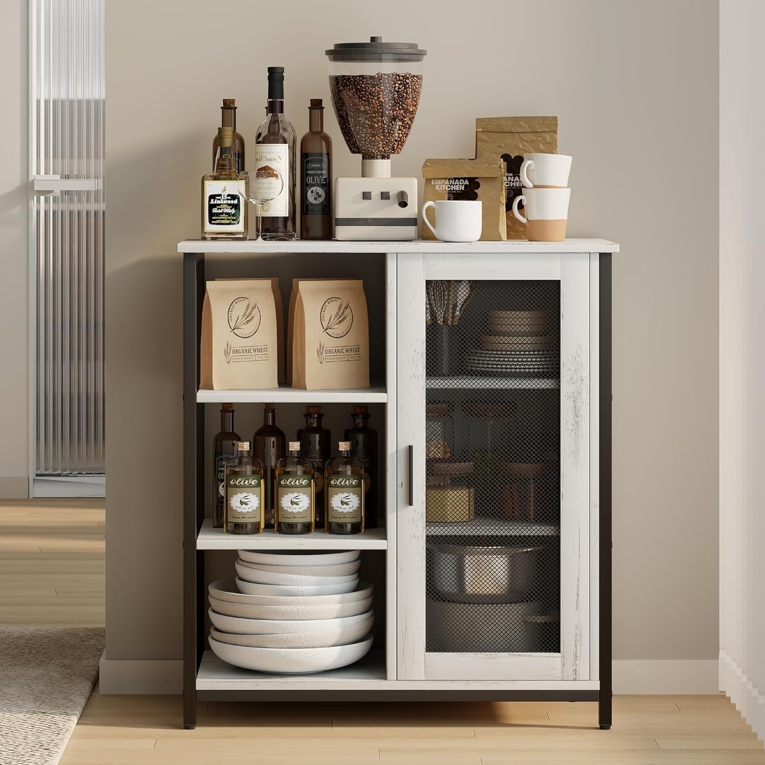 27.5 Inch Mini Coffee Bar Cabinet White With Storage