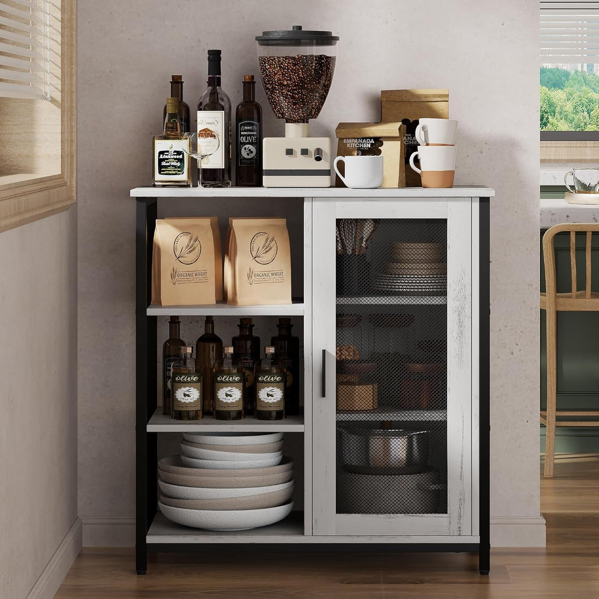 27.5 Inch Mini Coffee Bar Cabinet White With Storage