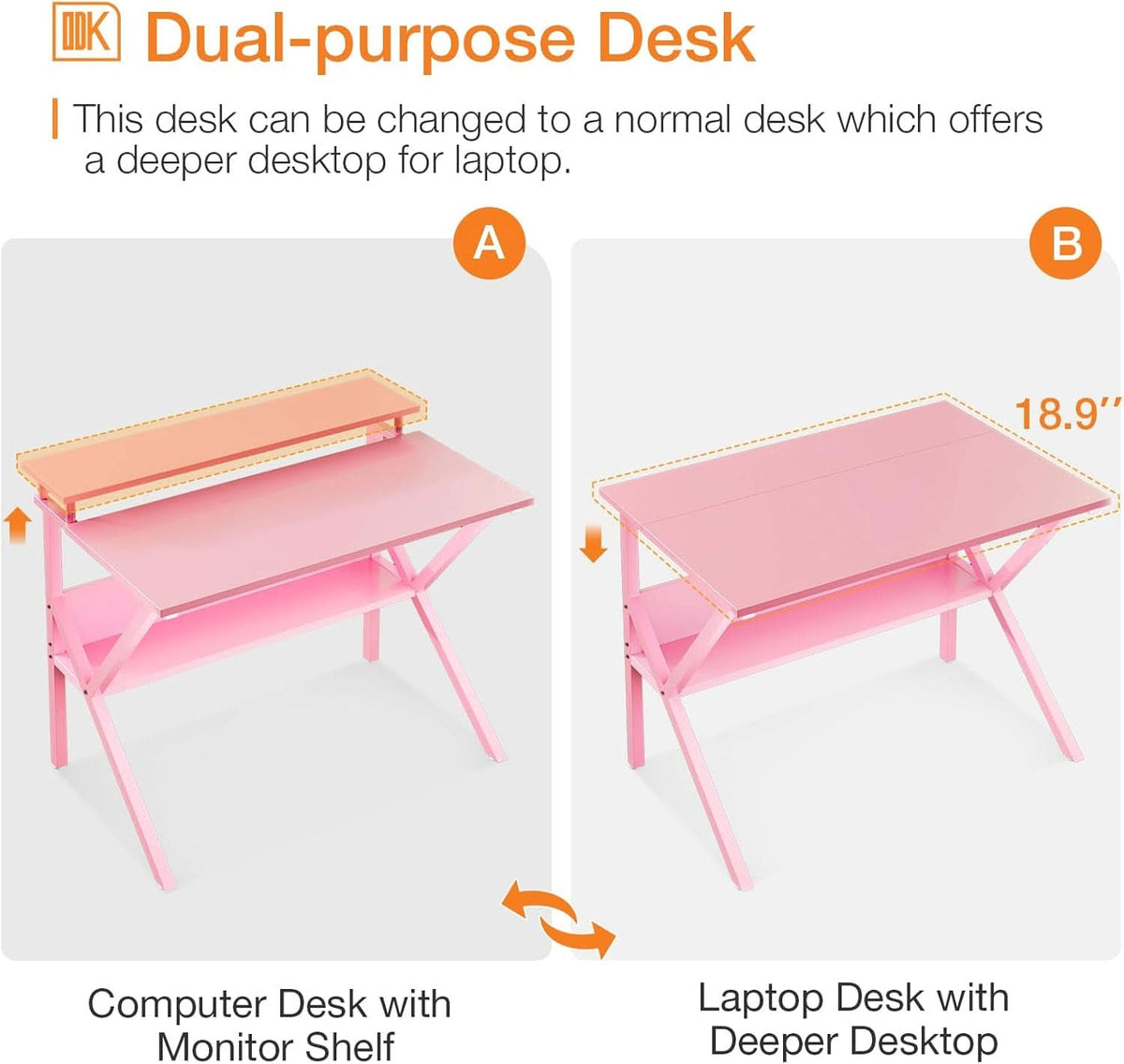 27.5-Inch Pink Desk With Monitor Stand For Small Spaces