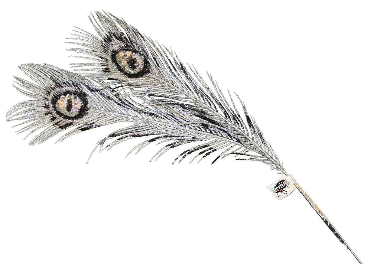 28 In Black and Silver Peacock Feather Pick