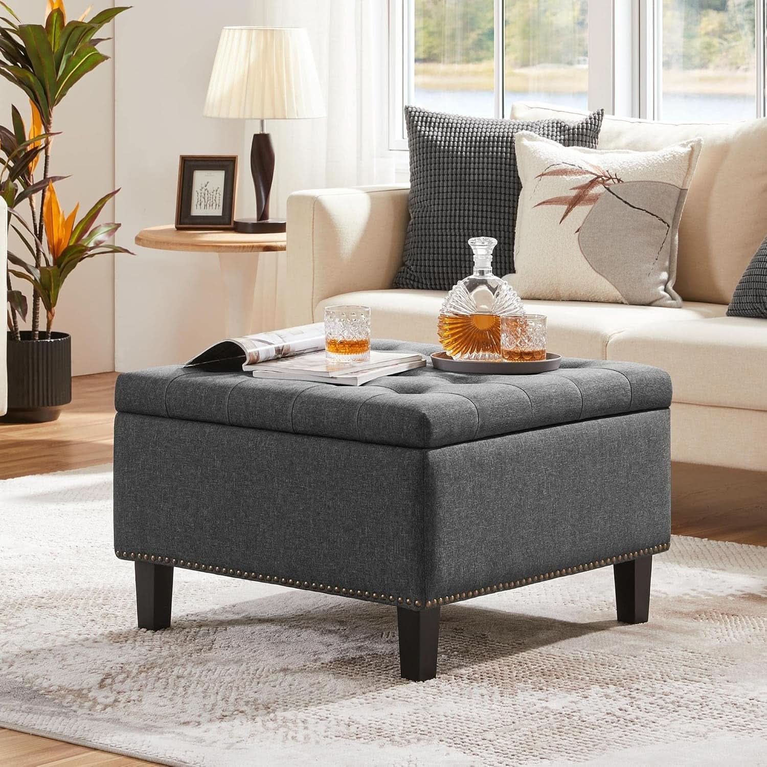 28 Inch Entryway Ottoman Bench Charcoal With Storage